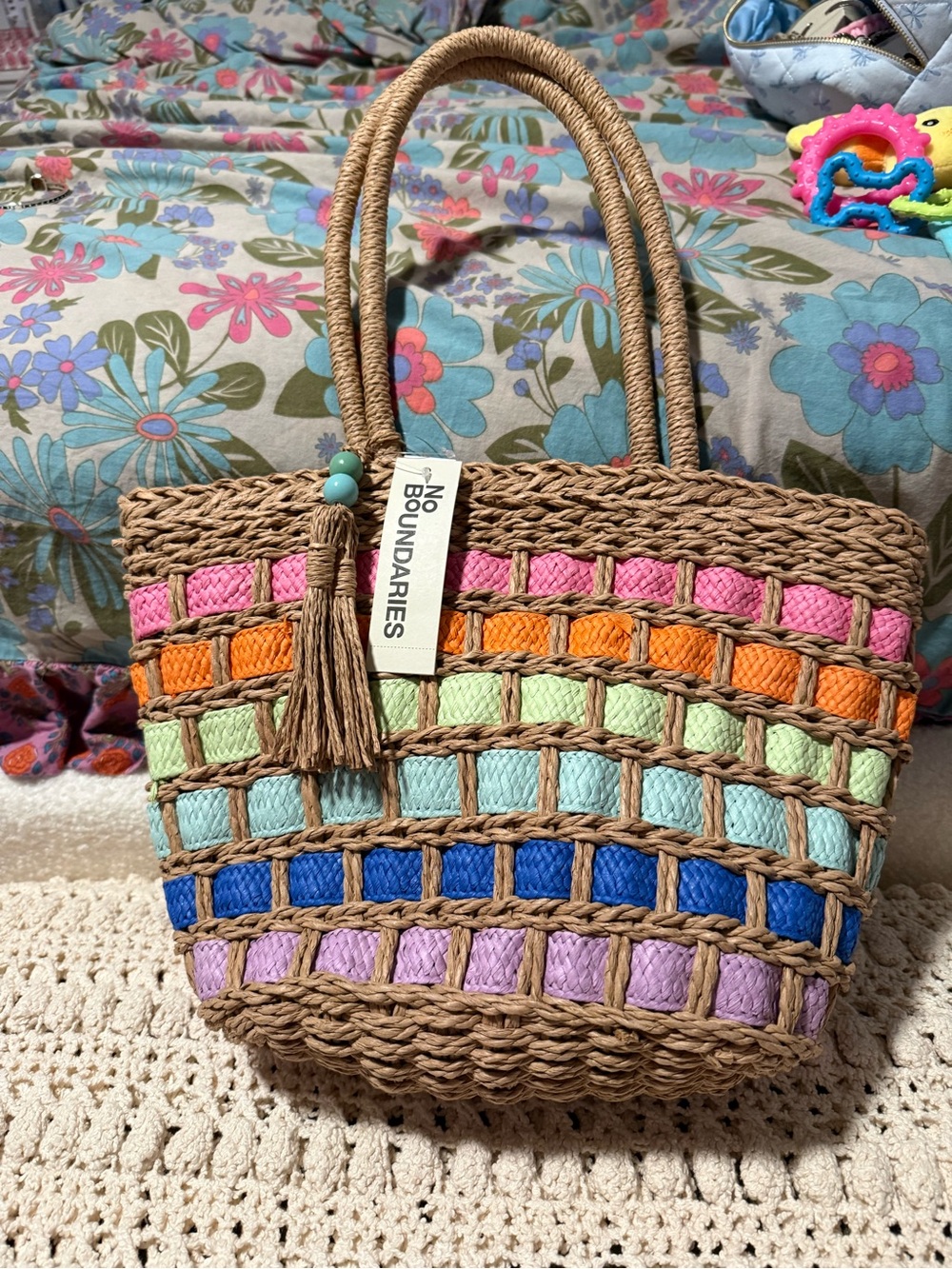 No Boundaries Multicolor Woven Straw Tote